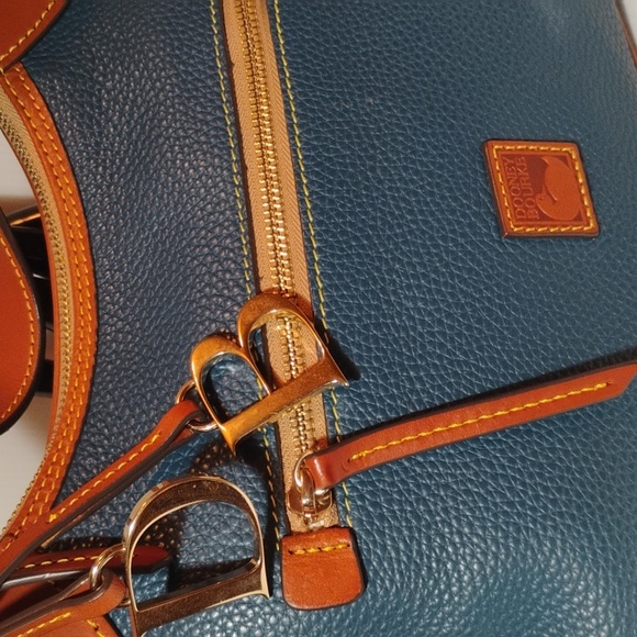 Dooney & Bourke Pebble Leather Teal and Brown Hobo Bag Like New! - Picture 8 of 14